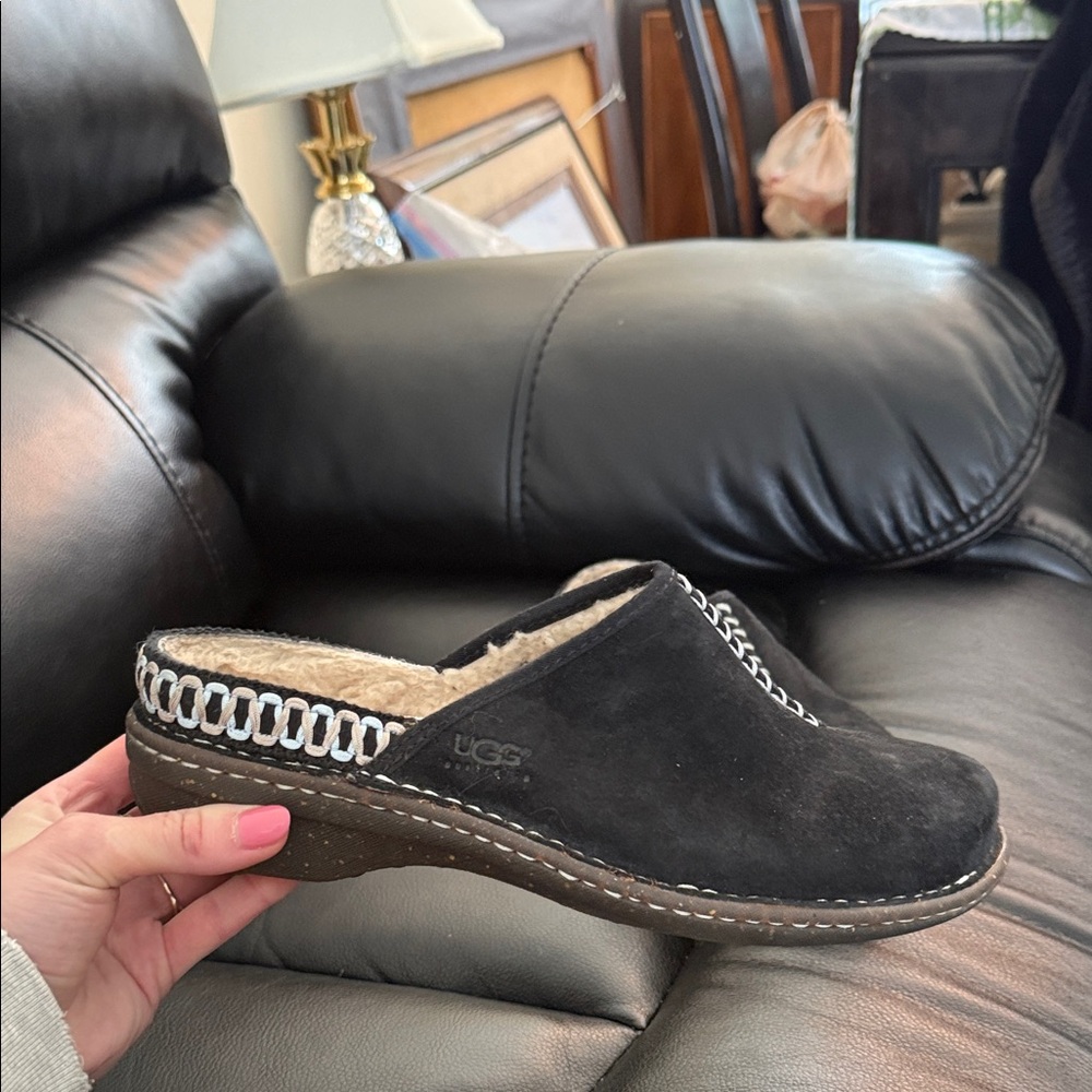 UGG Women’s Black Suede Slip-On Shearling Clog